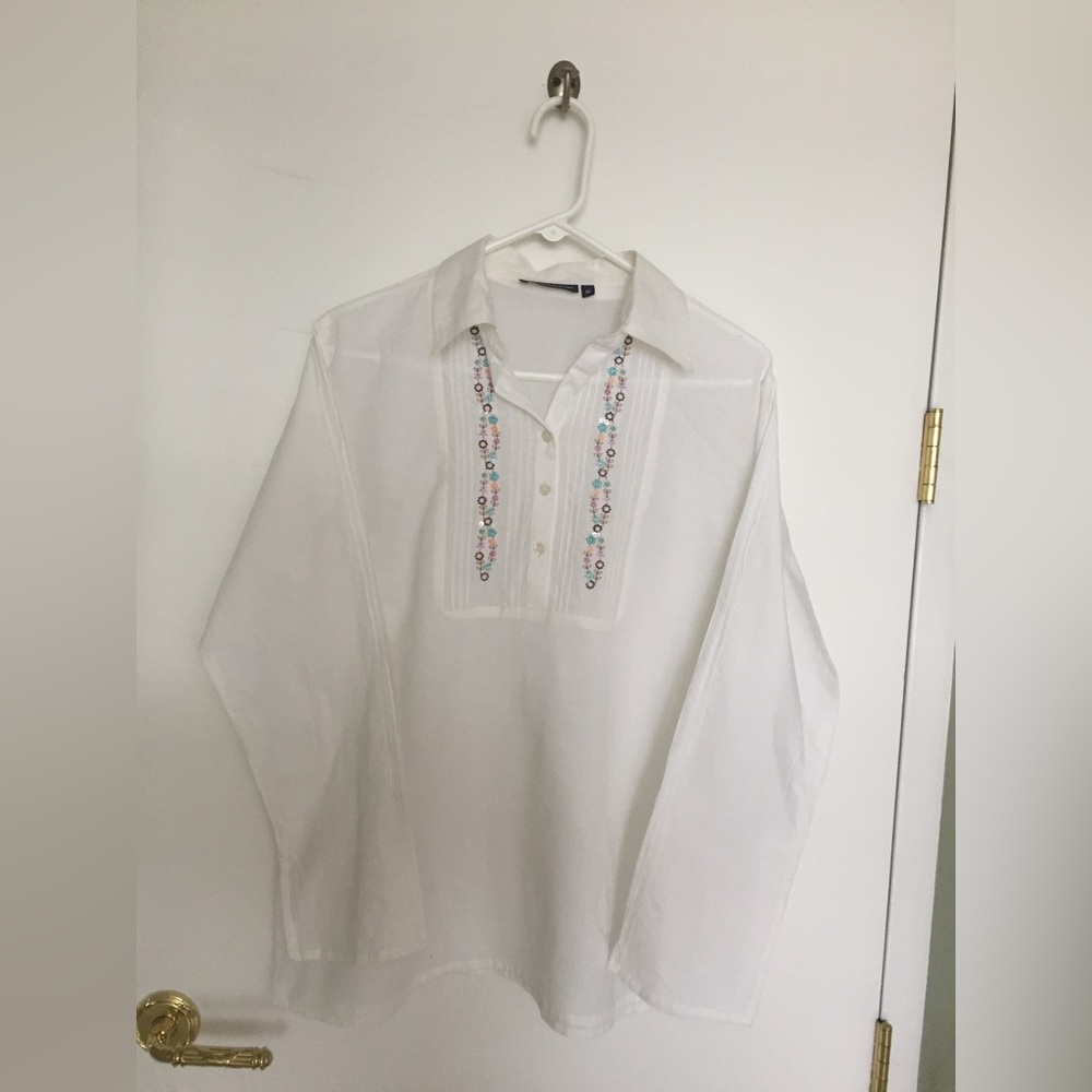 New Cottons Brand FabIndia style Tunic - Embroidered long sleeve 100% cotton XL
